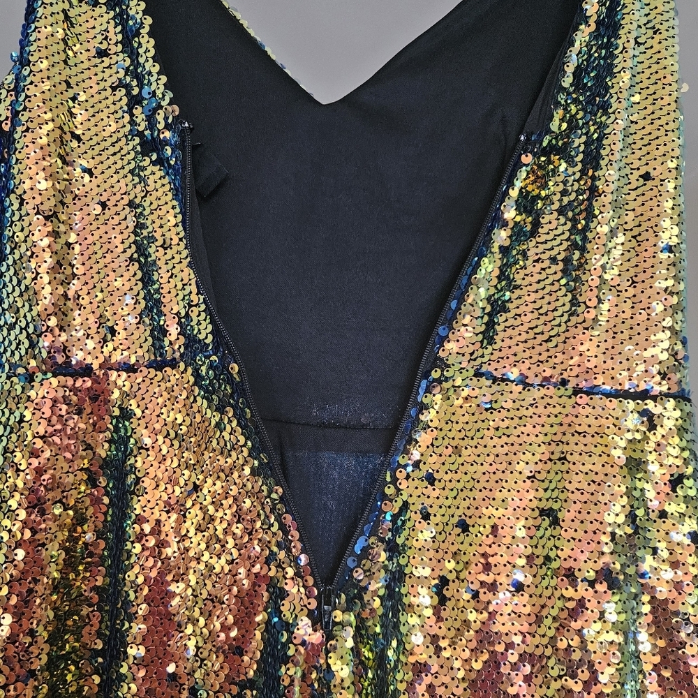 🔥Windsor Multicolor Sequin V-Neck Mini Dress Spaghetti Strap size Small - Picture 6 of 8